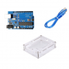 Uno R3 compatible with Arduino + Cable + Transparent acrylic case for Uno R3 www.prayogindia.in